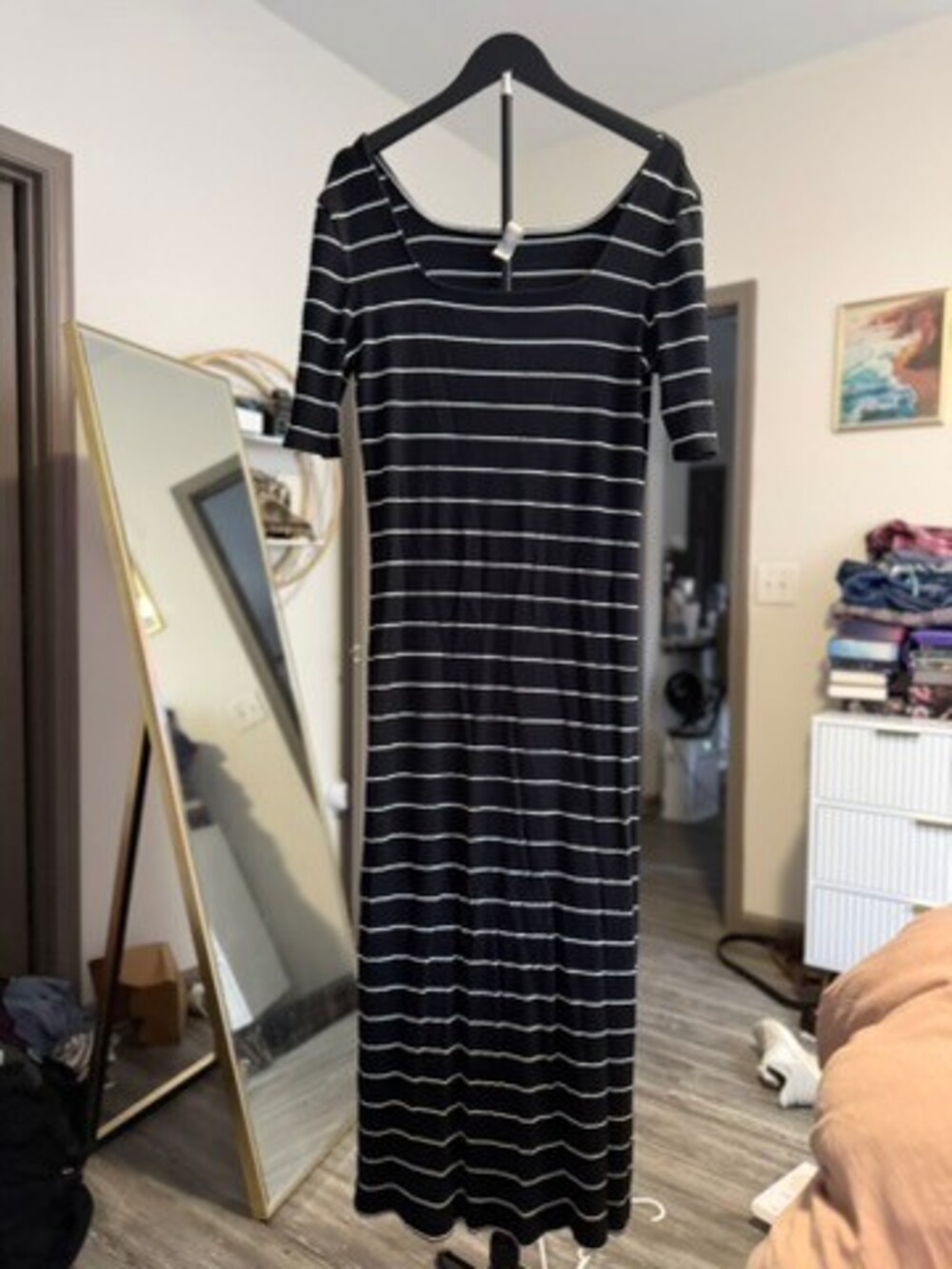 Loft XL Black Rayon Spandex Ribbed Knit Dress